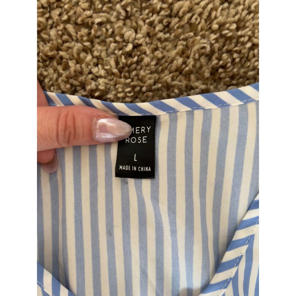 Emery Rose Blue White Striped Tiered Midi Dress Smocked Waist V-Neck Large - Picture 3 of 3